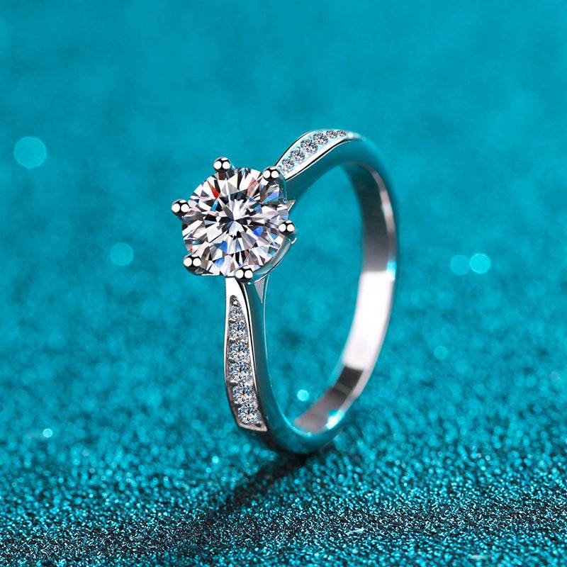 Sterling Silver Mosanite Six Claw Micro Inlaid Ring - MYLUXURY LANE ENTERPRISE