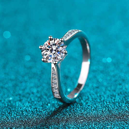 Sterling Silver Mosanite Six Claw Micro Inlaid Ring - MYLUXURY LANE ENTERPRISE