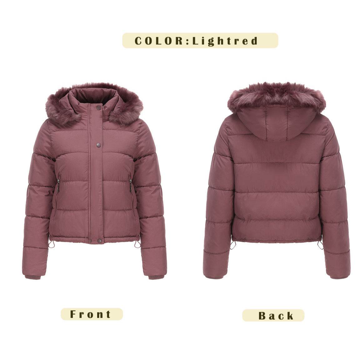 Autumn And Winter Warm Ladies Short Velvet Detachable Hat Long Sleeve Cotton Coat - MYLUXURY LANE ENTERPRISE