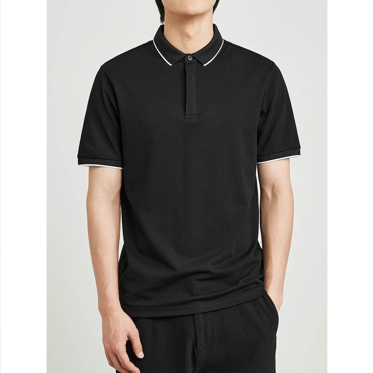 Simple Short-sleeved Polo Shirt Striped Contrast Color Lapels - MYLUXURY LANE ENTERPRISE