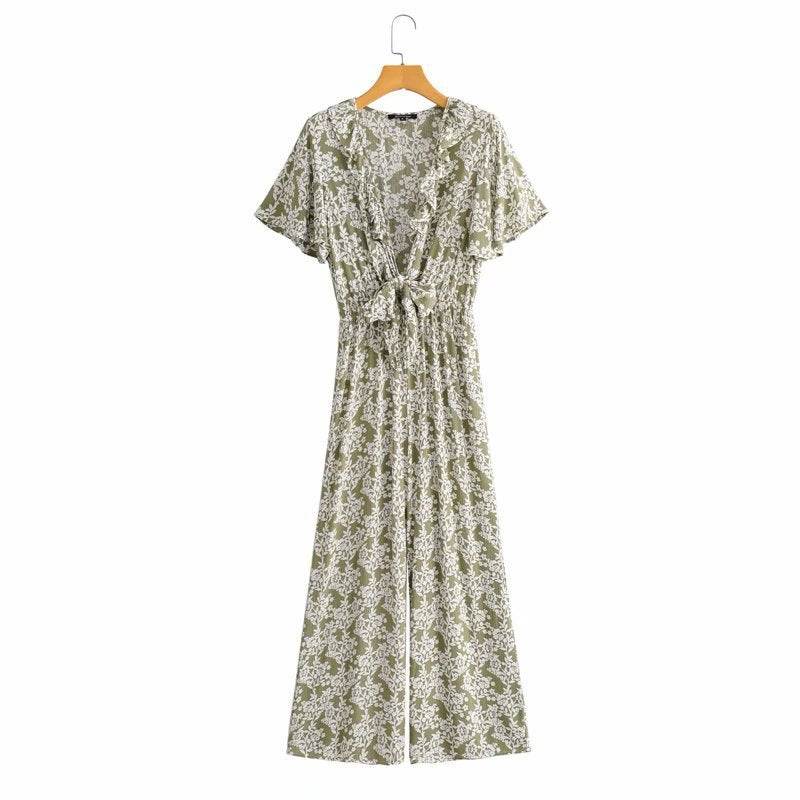 Printed Jumpsuit With Tie On Chest - MYLUXURY LANE ENTERPRISE