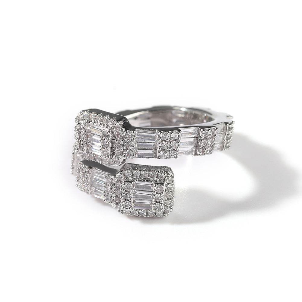 18K Gold Electroplated Copper Micropaved T-Cubic Zirconia Ring - MYLUXURY LANE ENTERPRISE