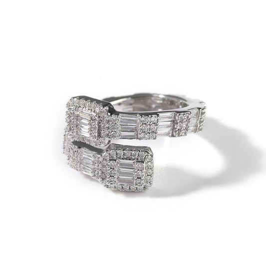 18K Gold Electroplated Copper Micropaved T-Cubic Zirconia Ring - MYLUXURY LANE ENTERPRISE
