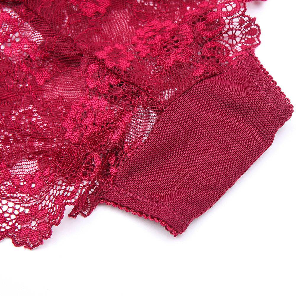 Court Style Wine Red Lace Bra Set Women - MYLUXURY LANE ENTERPRISE