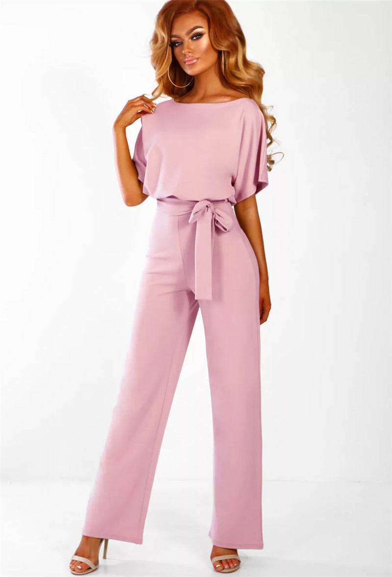 7-color Fashion Lace-up Button Short-sleeved Women's Jumpsuit - MYLUXURY LANE ENTERPRISE