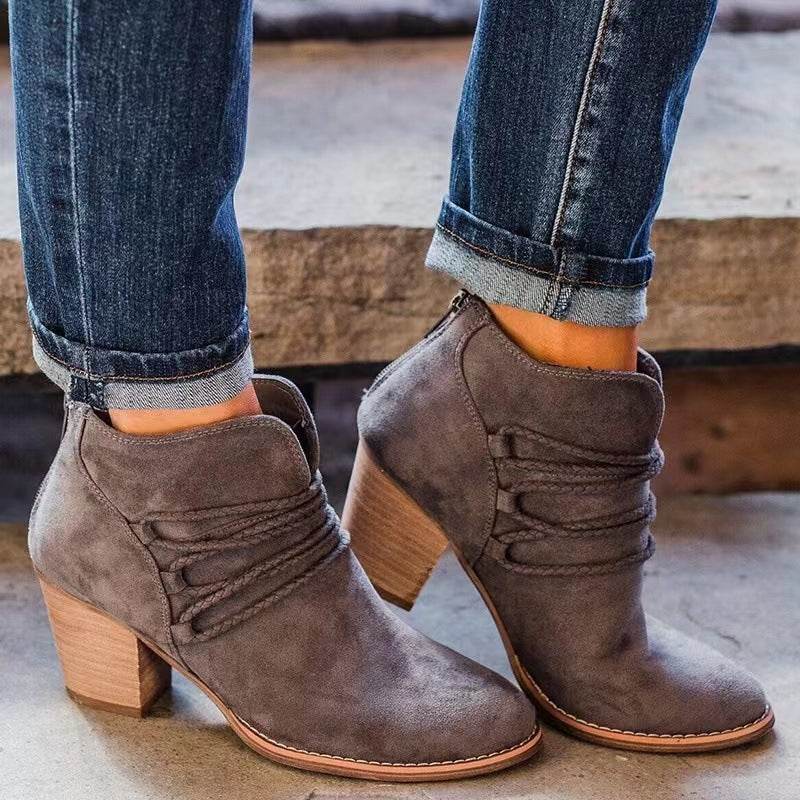 Mid Heel Boots Women's Chunky Heel Martin Boots - MYLUXURY LANE ENTERPRISE