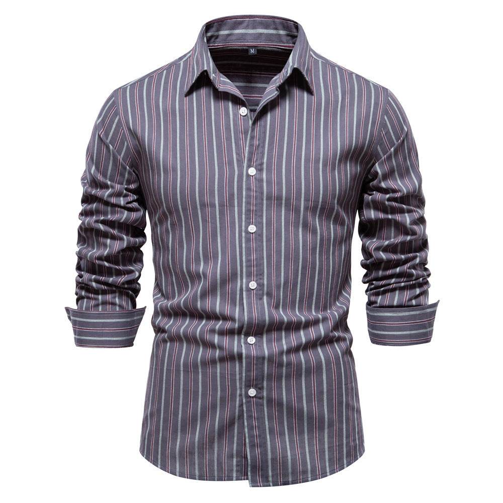 Men's Fashionable All-match Striped Long-sleeved Cotton Shirt Top - MYLUXURY LANE ENTERPRISE