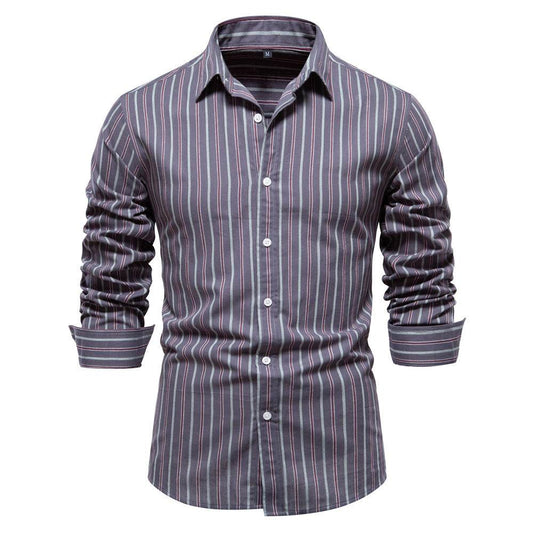 Men's Fashionable All-match Striped Long-sleeved Cotton Shirt Top - MYLUXURY LANE ENTERPRISE