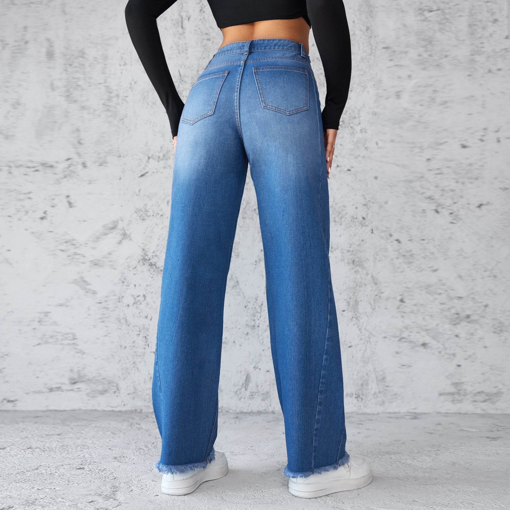 Fashion Straight Wide-leg Jeans Casual High-waist Non-elastic Womens Clothing - MYLUXURY LANE ENTERPRISE