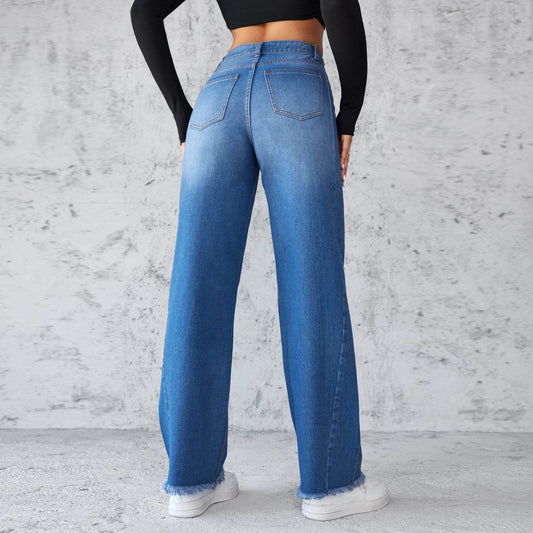 Fashion Straight Wide-leg Jeans Casual High-waist Non-elastic Womens Clothing - MYLUXURY LANE ENTERPRISE