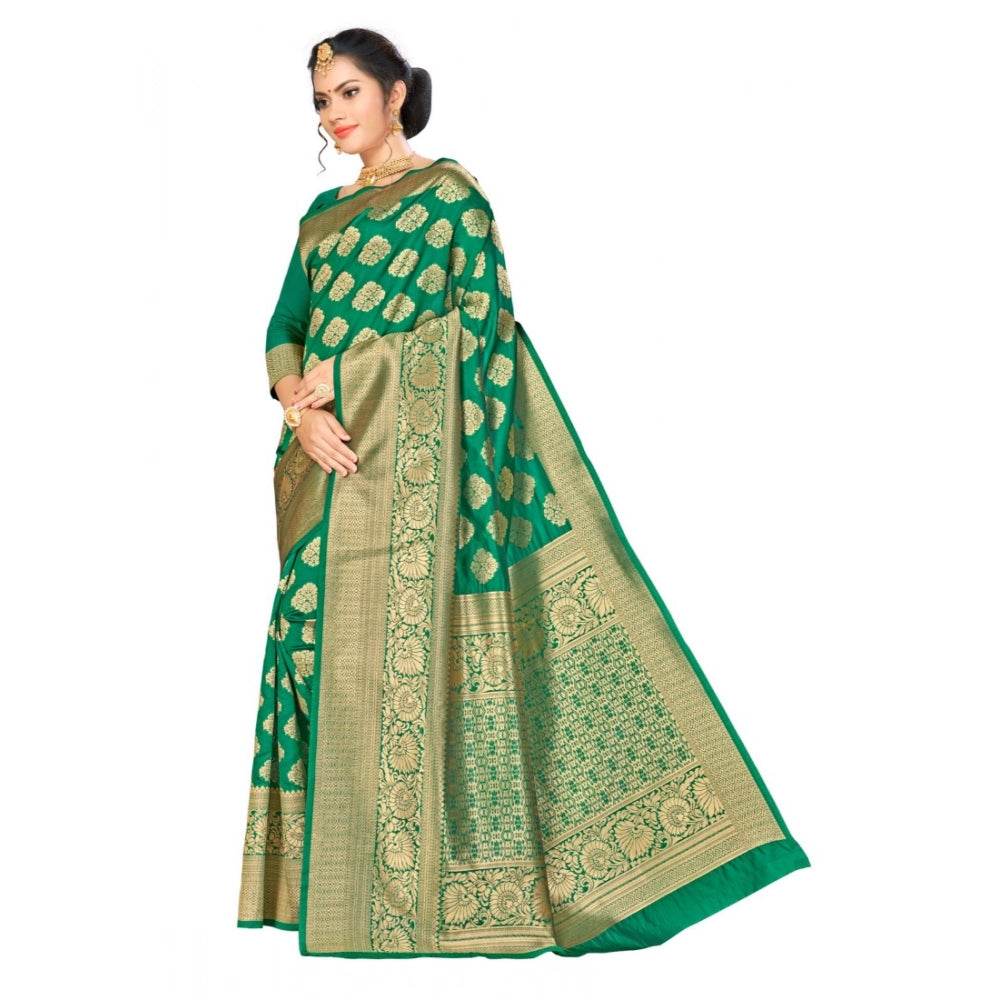 Generic Women's Banarasi Silk Saree (Green, 5-6mtrs) - MYLUXURY LANE ENTERPRISE