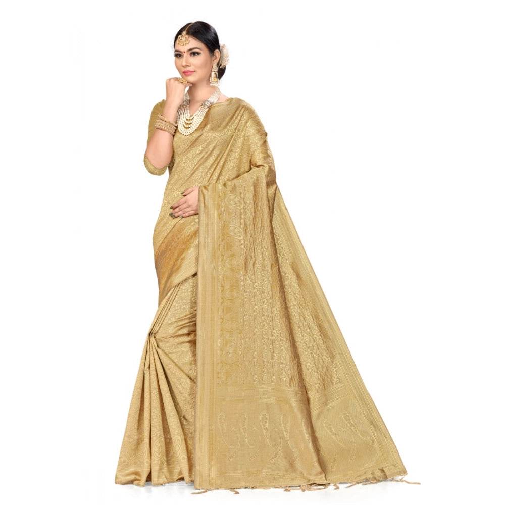 Generic Women's Banarasi Silk Saree (Cream, 5-6mtrs) - MYLUXURY LANE ENTERPRISE