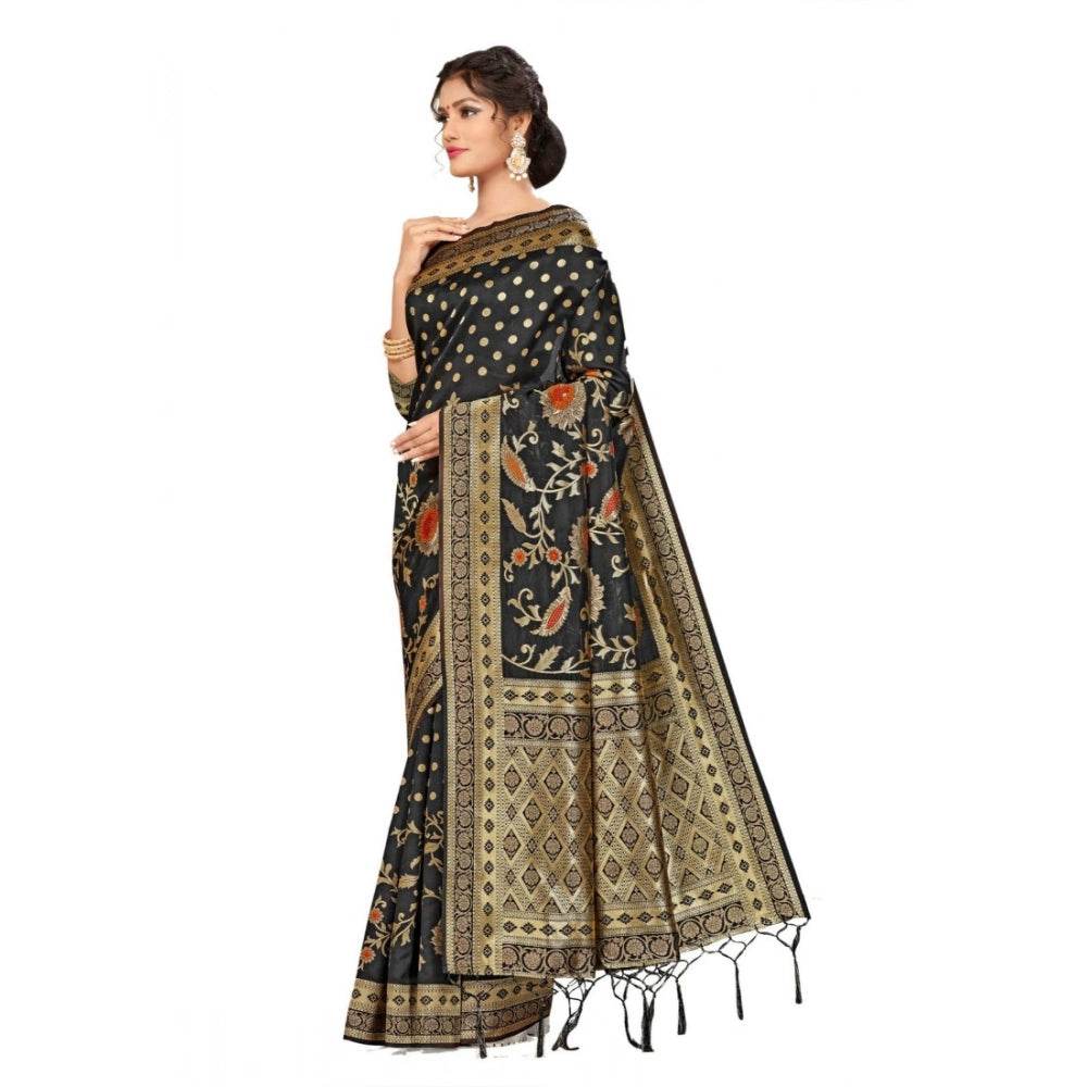 Generic Women's Banarasi Silk Saree (Black, 5-6mtrs) - MYLUXURY LANE ENTERPRISE