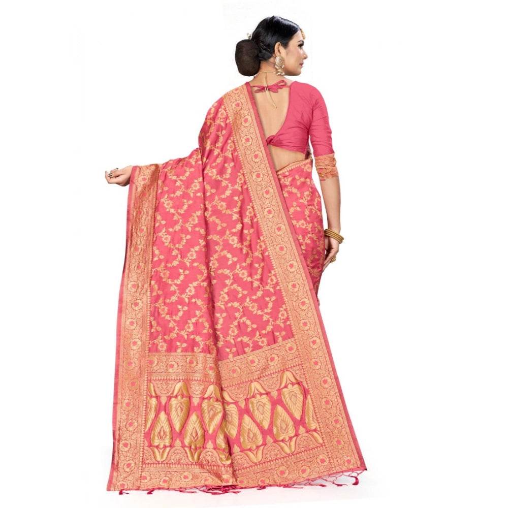 Generic Women's Banarasi Silk Saree (Peach, 5-6mtrs) - MYLUXURY LANE ENTERPRISE