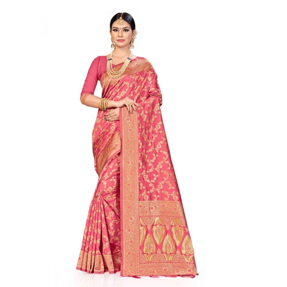 Generic Women's Banarasi Silk Saree (Peach, 5-6mtrs) - MYLUXURY LANE ENTERPRISE