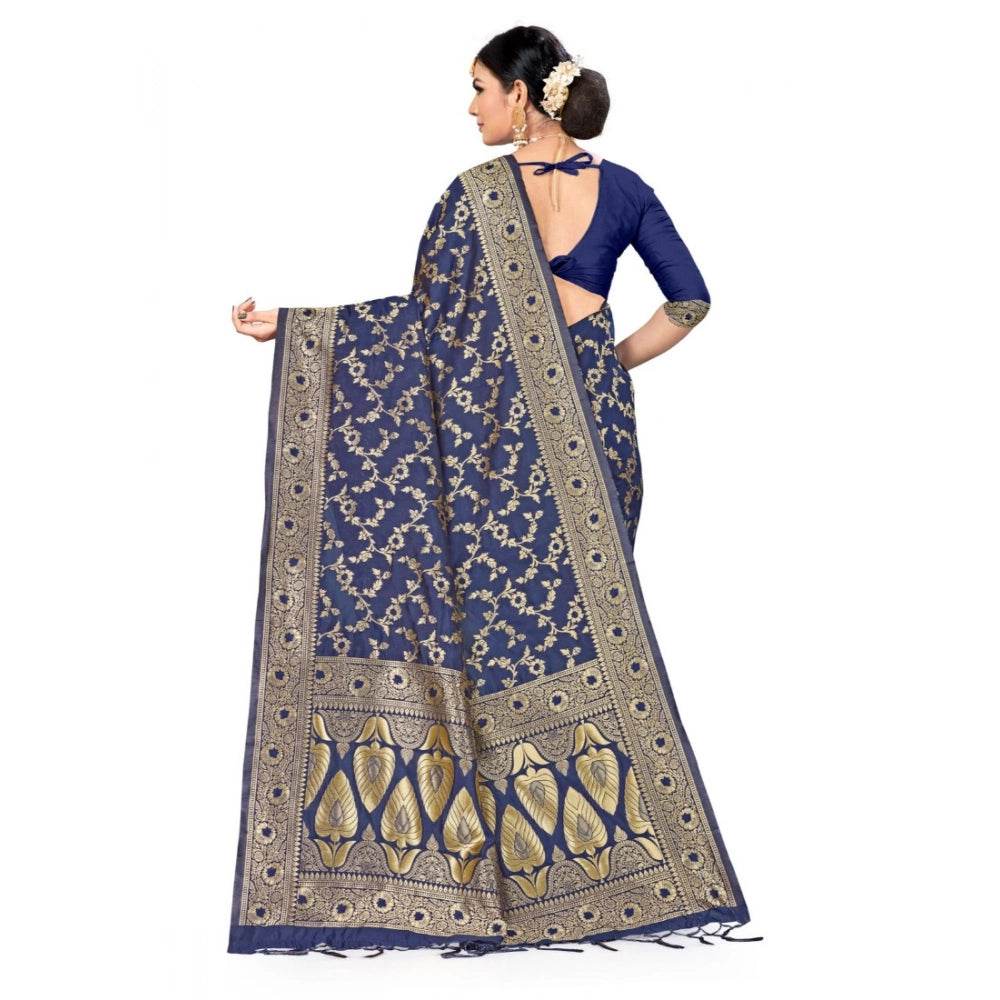 Generic Women's Banarasi Silk Saree (Neavy blue, 5-6mtrs) - MYLUXURY LANE ENTERPRISE