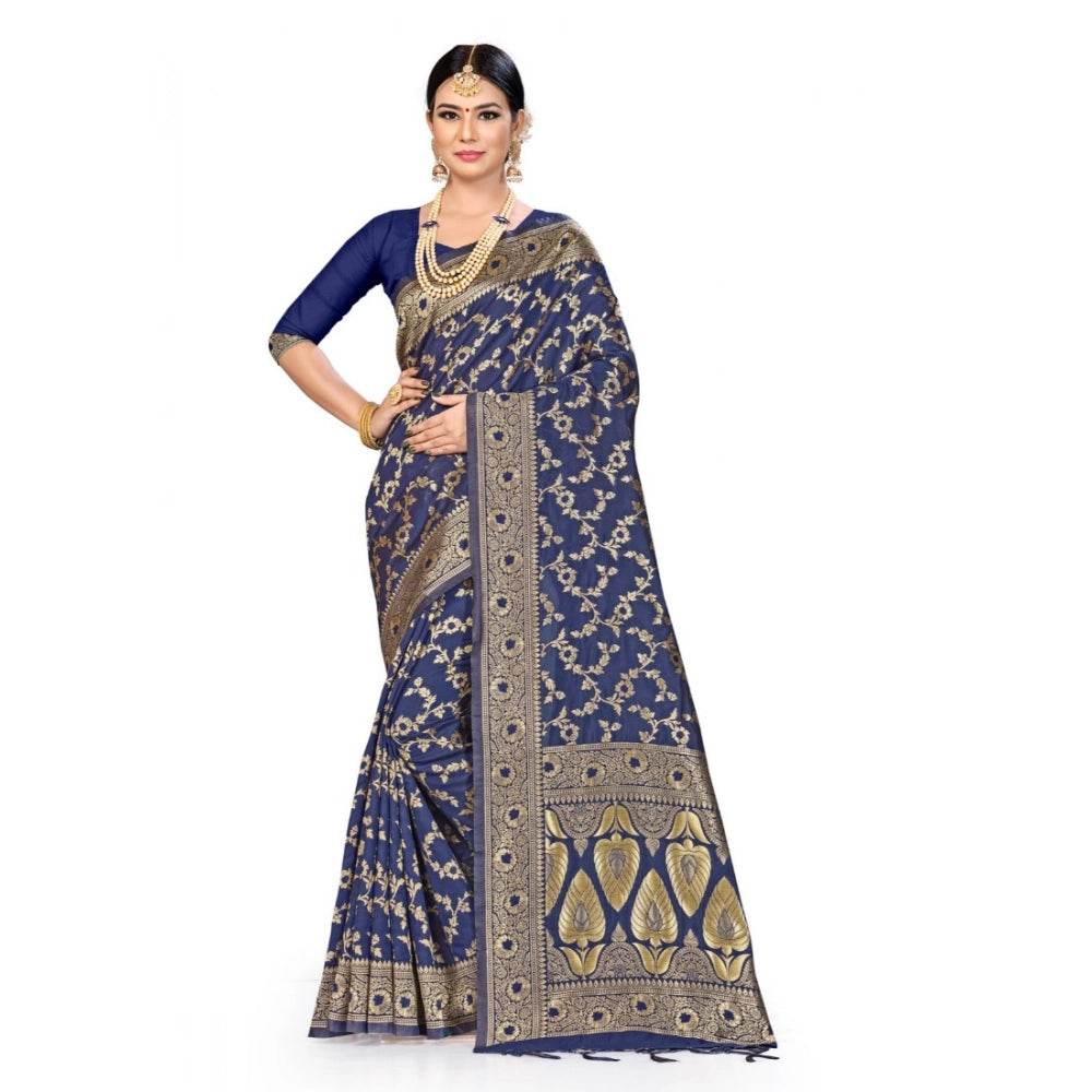 Generic Women's Banarasi Silk Saree (Neavy blue, 5-6mtrs) - MYLUXURY LANE ENTERPRISE