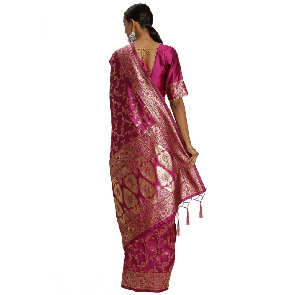 Generic Women's Banarasi Silk Saree (Pink, 5-6mtrs) - MYLUXURY LANE ENTERPRISE