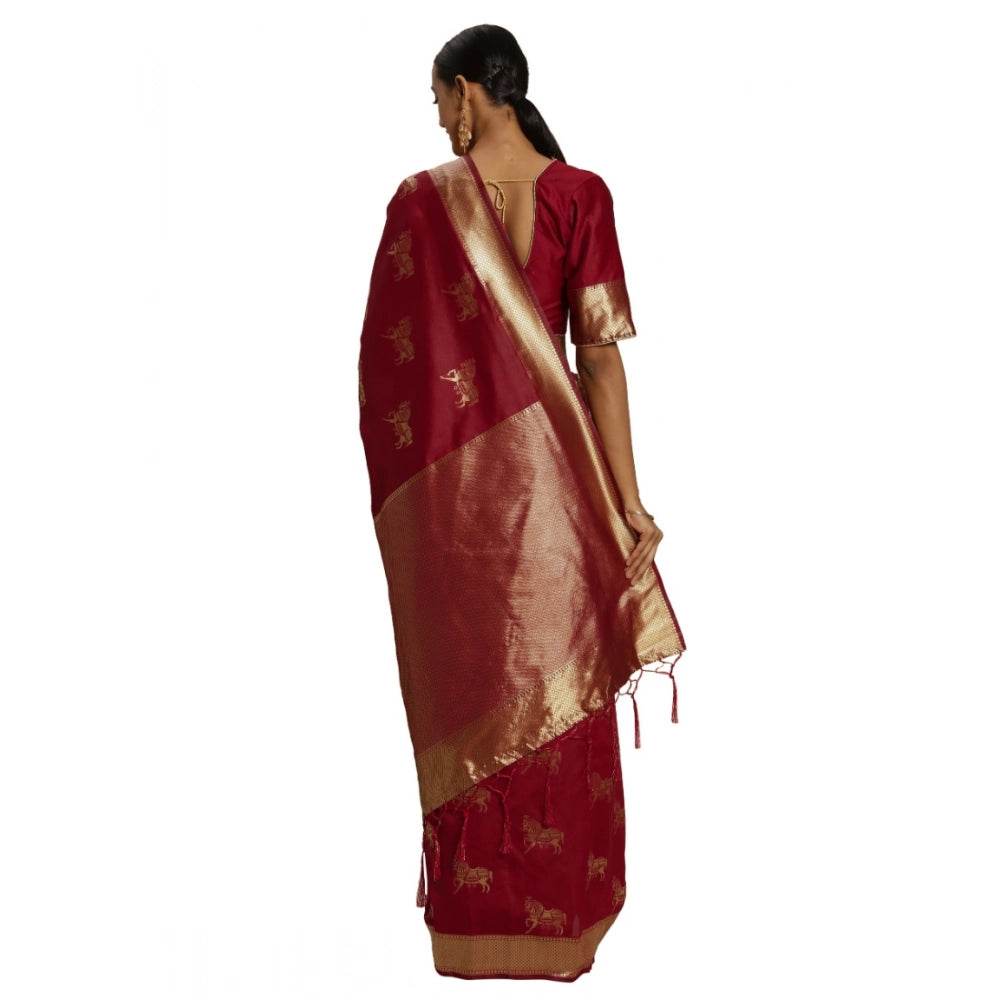 Generic Women's Banarasi Silk Saree (Red, 5-6mtrs) - MYLUXURY LANE ENTERPRISE