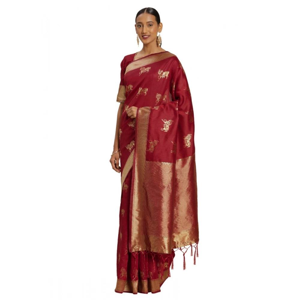 Generic Women's Banarasi Silk Saree (Red, 5-6mtrs) - MYLUXURY LANE ENTERPRISE