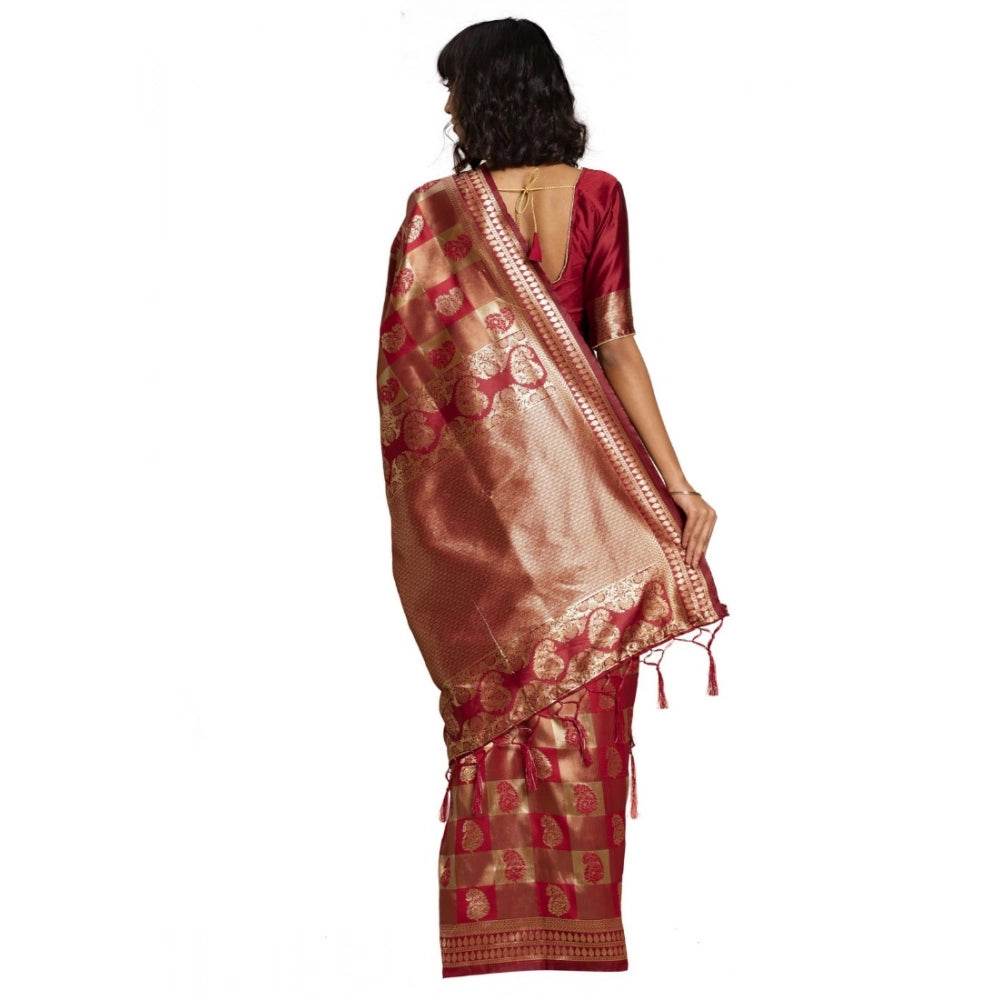 Generic Women's Banarasi Silk Saree (Red, 5-6mtrs) - MYLUXURY LANE ENTERPRISE