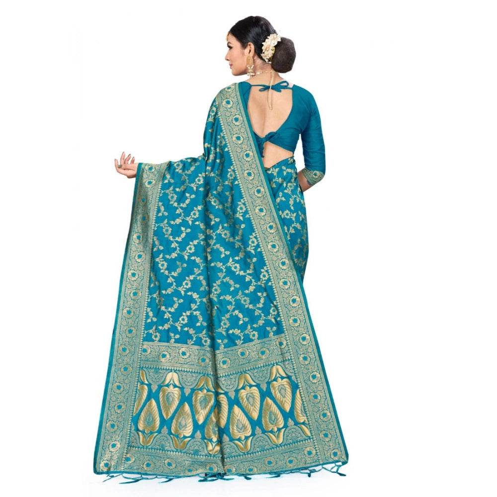 Generic Women's Banarasi Silk Saree (Sky blue, 5-6mtrs) - MYLUXURY LANE ENTERPRISE
