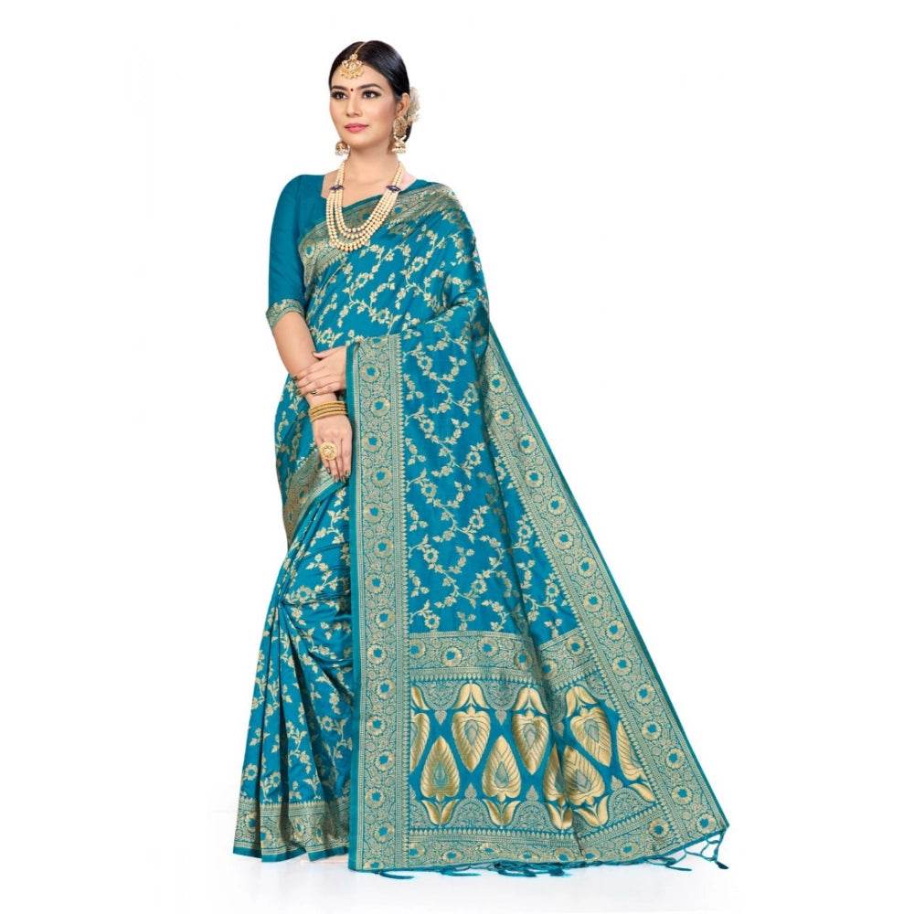 Generic Women's Banarasi Silk Saree (Sky blue, 5-6mtrs) - MYLUXURY LANE ENTERPRISE