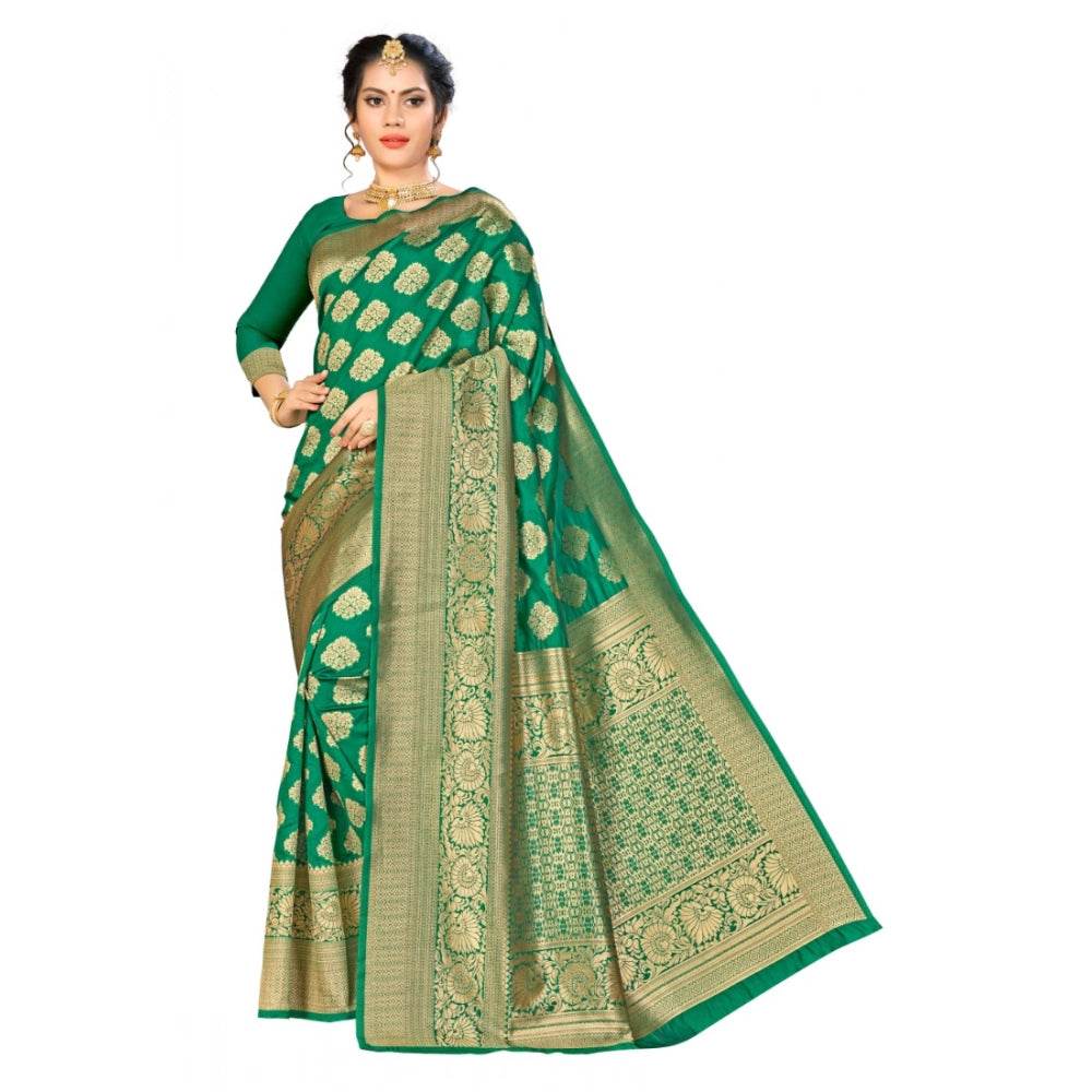 Generic Women's Banarasi Silk Saree (Green, 5-6mtrs) - MYLUXURY LANE ENTERPRISE
