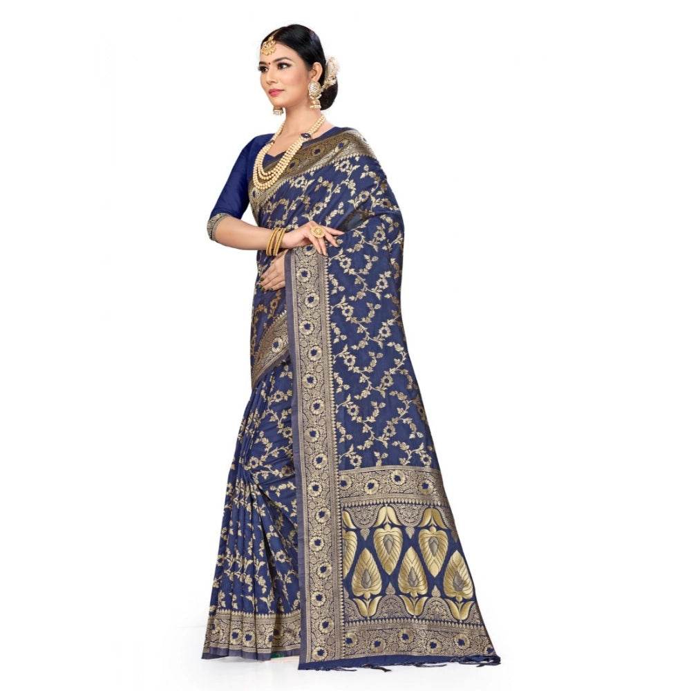 Generic Women's Banarasi Silk Saree (Neavy blue, 5-6mtrs) - MYLUXURY LANE ENTERPRISE