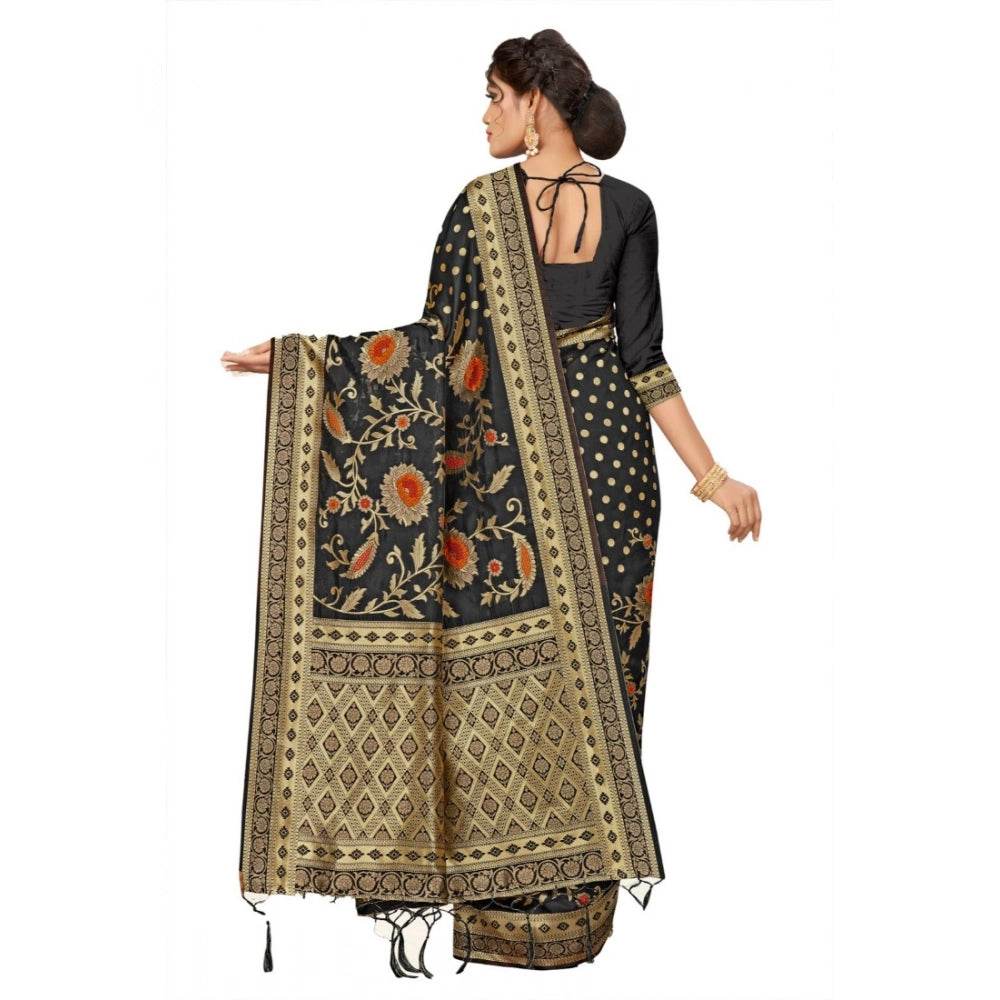 Generic Women's Banarasi Silk Saree (Black, 5-6mtrs) - MYLUXURY LANE ENTERPRISE