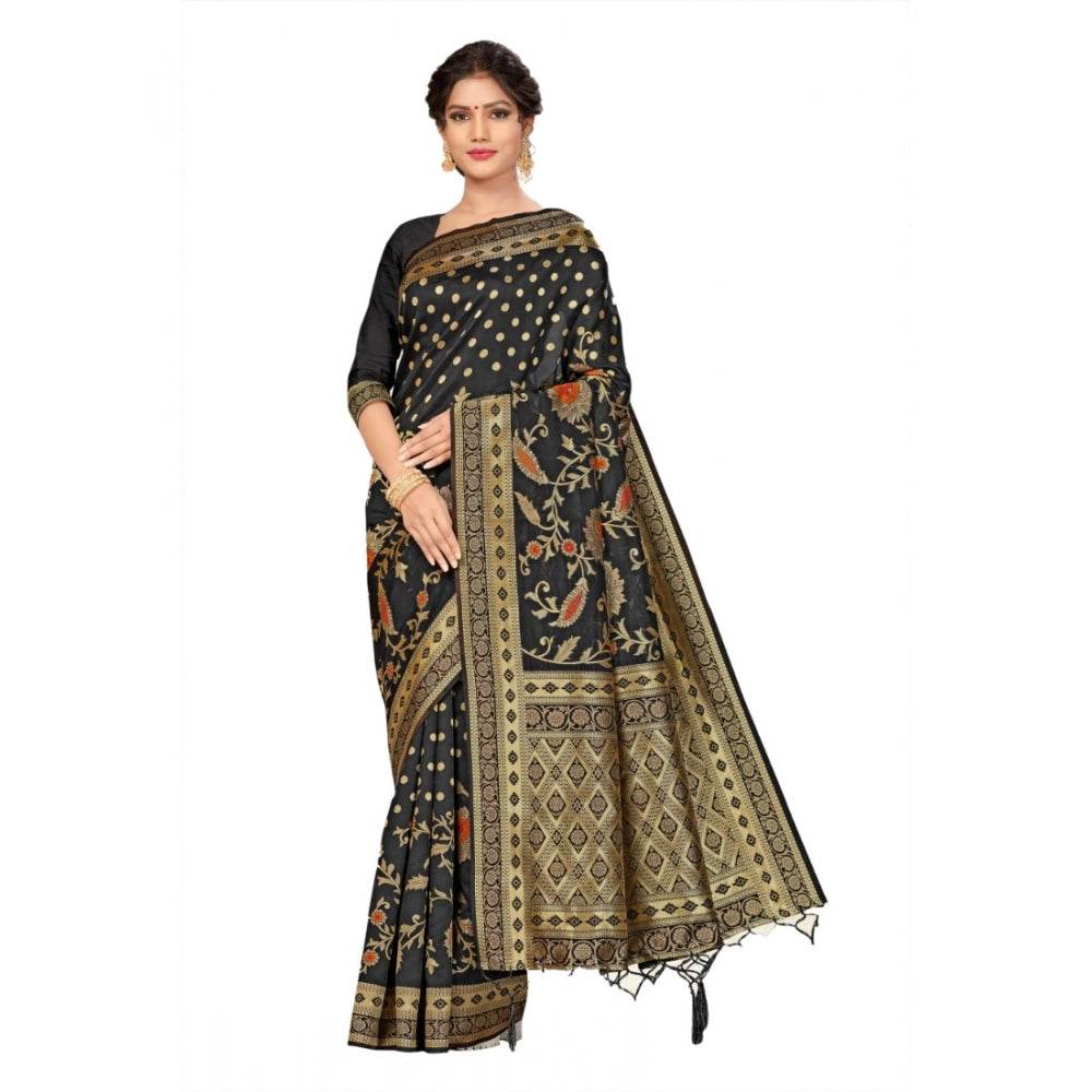 Generic Women's Banarasi Silk Saree (Black, 5-6mtrs) - MYLUXURY LANE ENTERPRISE