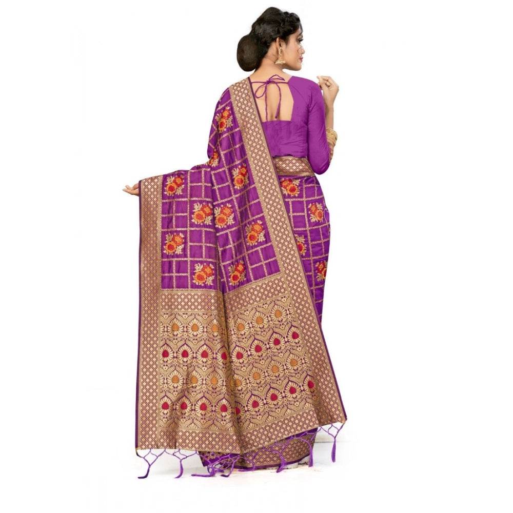 Generic Women's Banarasi Silk Saree (Purple, 5-6mtrs) - MYLUXURY LANE ENTERPRISE