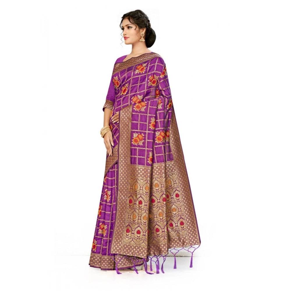 Generic Women's Banarasi Silk Saree (Purple, 5-6mtrs) - MYLUXURY LANE ENTERPRISE