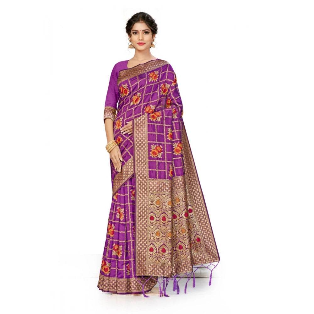 Generic Women's Banarasi Silk Saree (Purple, 5-6mtrs) - MYLUXURY LANE ENTERPRISE