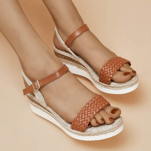 Summer Thick-soled Braided Design Sandals New Fashion Casual Linen Buckle Wedges Shoes For Women - MYLUXURY LANE ENTERPRISE
