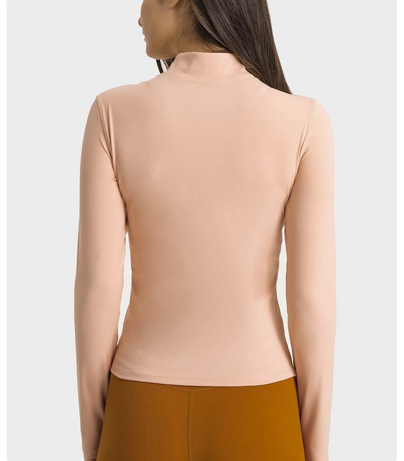 Double-sided Nylon Half Zipped Stand Collar Yoga Jacket Women's Stretch Tight-fitting Cinched Slimming Sports Jacket - MYLUXURY LANE ENTERPRISE