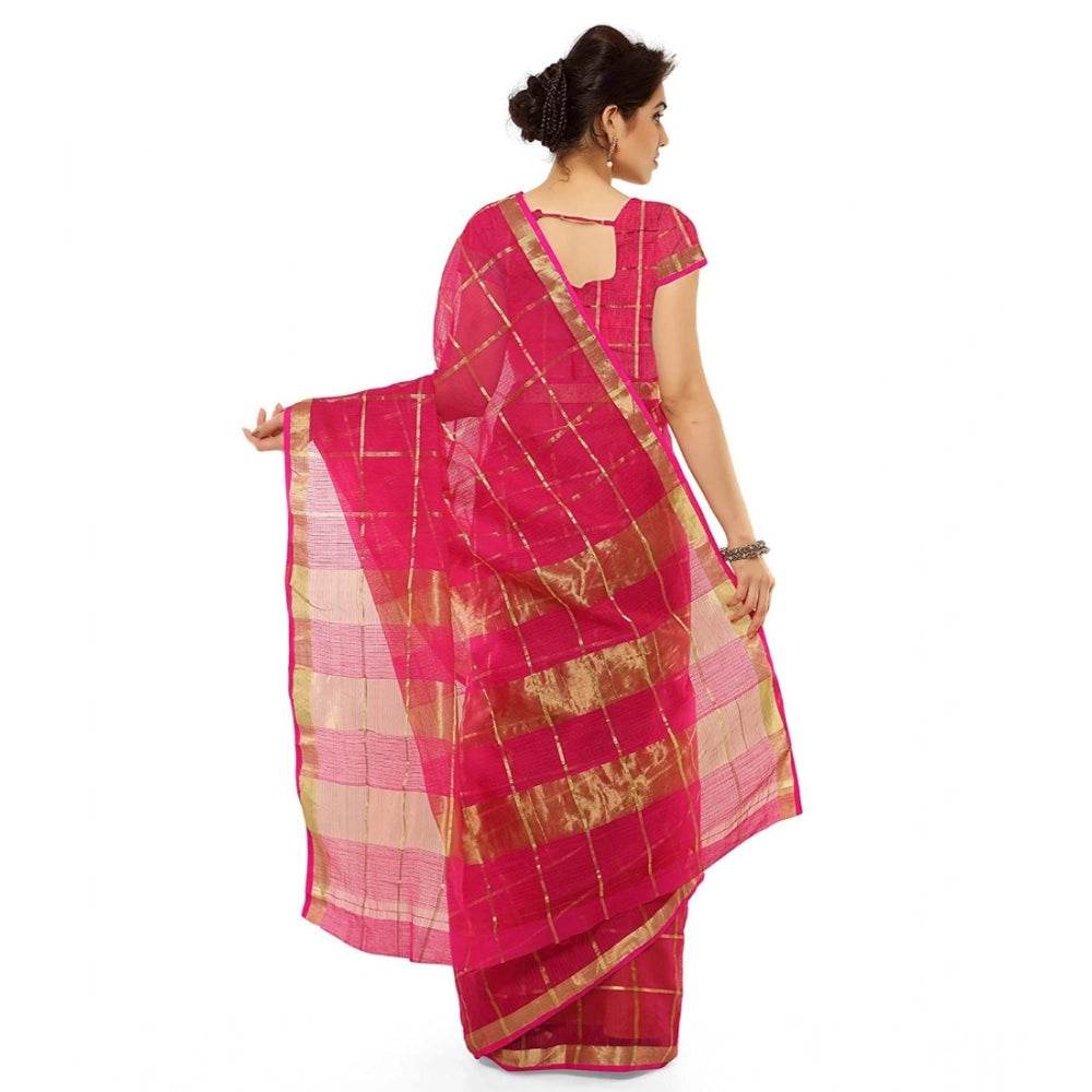 Generic Women's Kota Doria Cotton Saree With Blouse (Rani,6-3 Mtrs) - MYLUXURY LANE ENTERPRISE