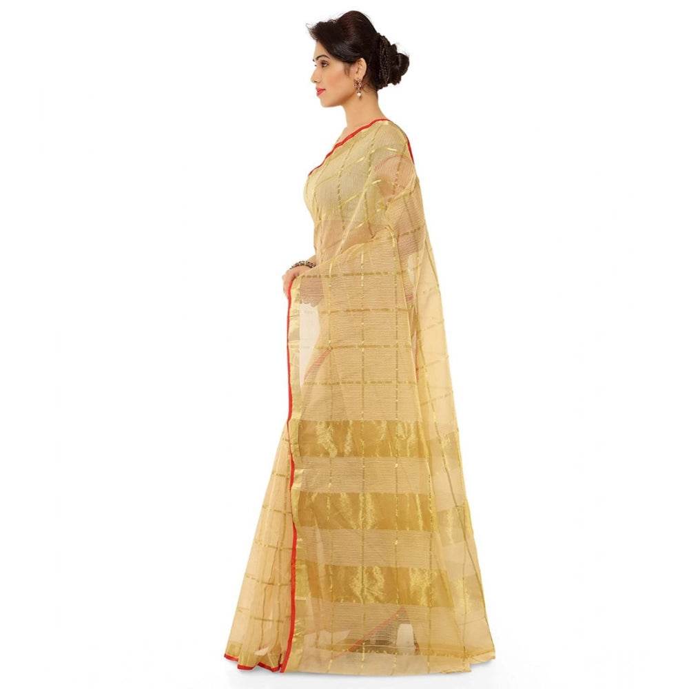 Generic Women's Kota Doria Cotton Saree With Blouse (Chikoo,6-3 Mtrs) - MYLUXURY LANE ENTERPRISE