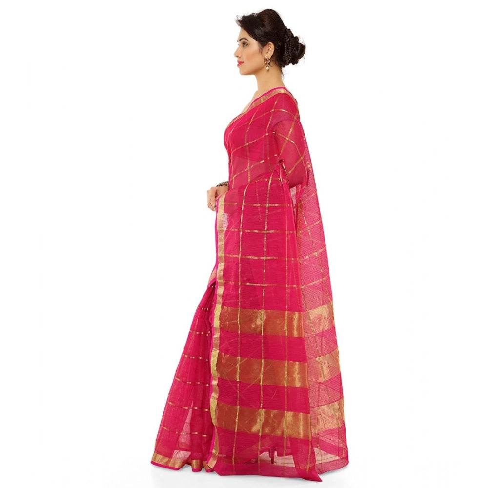 Generic Women's Kota Doria Cotton Saree With Blouse (Rani,6-3 Mtrs) - MYLUXURY LANE ENTERPRISE
