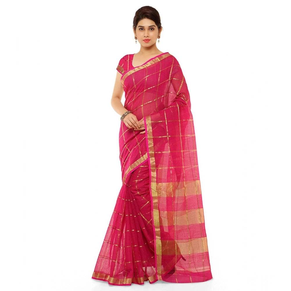 Generic Women's Kota Doria Cotton Saree With Blouse (Rani,6-3 Mtrs) - MYLUXURY LANE ENTERPRISE