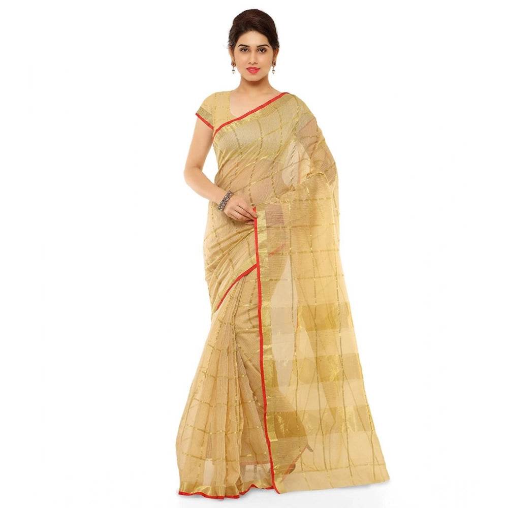 Generic Women's Kota Doria Cotton Saree With Blouse (Chikoo,6-3 Mtrs) - MYLUXURY LANE ENTERPRISE