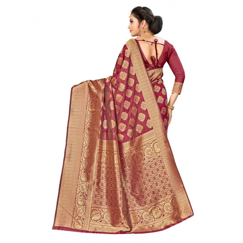 Generic Women's Banarasi Silk Saree (Maroon,5-6 Mtrs) - MYLUXURY LANE ENTERPRISE