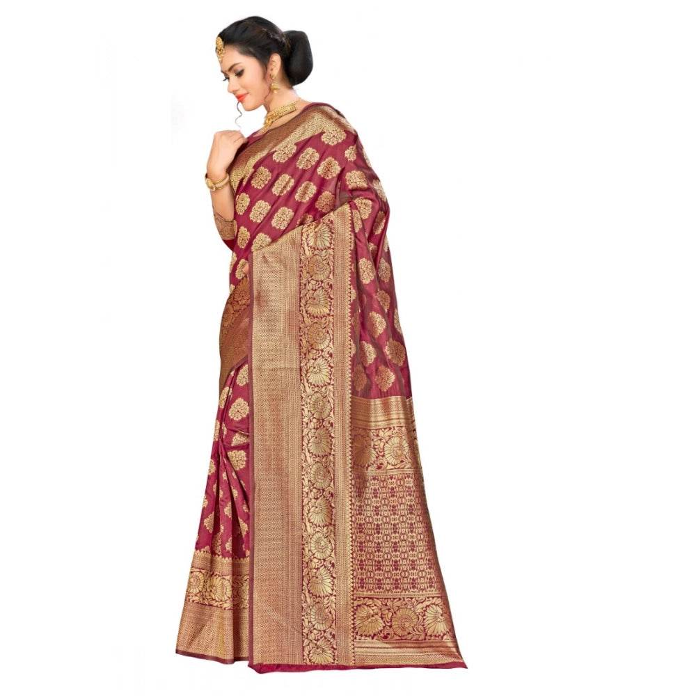 Generic Women's Banarasi Silk Saree (Maroon,5-6 Mtrs) - MYLUXURY LANE ENTERPRISE
