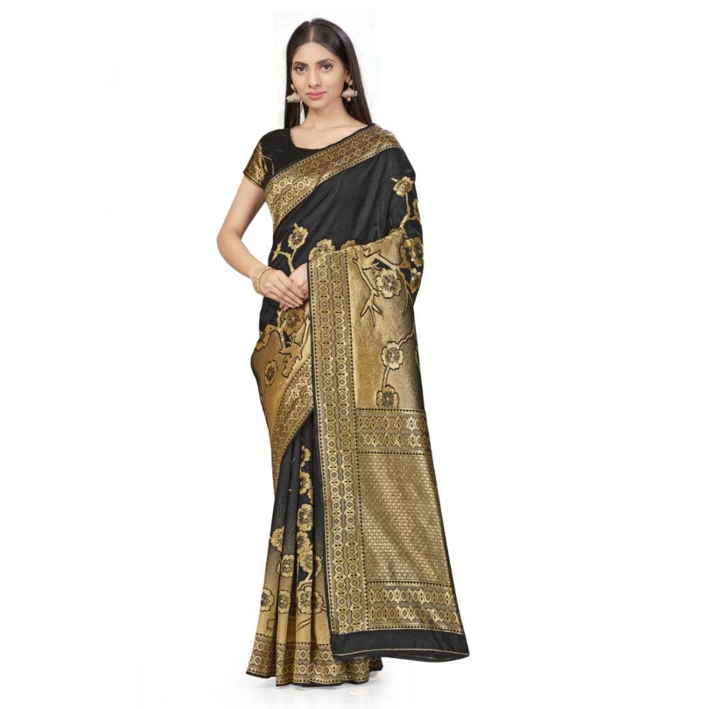 Generic Women's Banarasi Silk Saree (Black,5-6 Mtrs) - MYLUXURY LANE ENTERPRISE