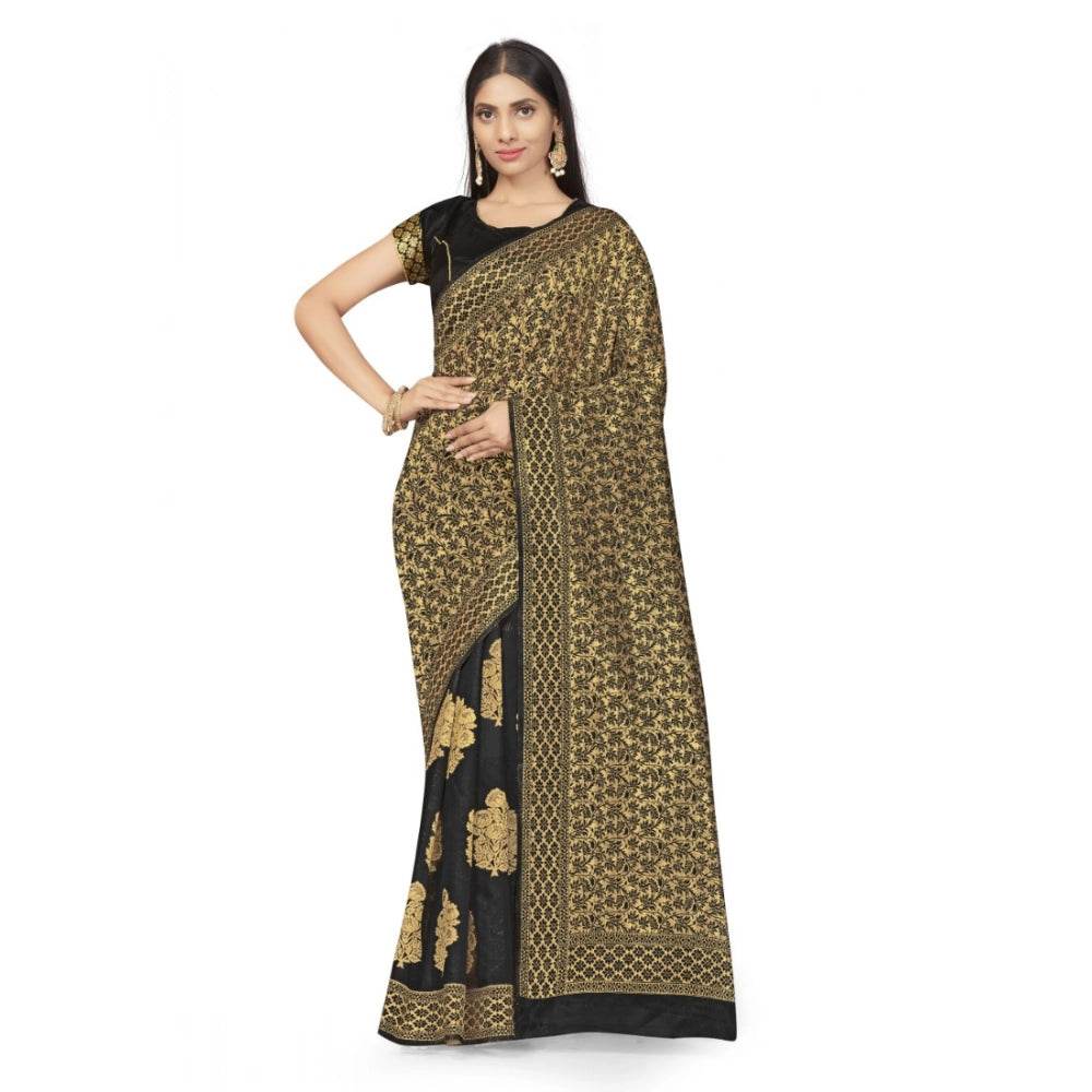 Generic Women's Banarasi Silk Saree (Black,5-6 Mtrs) - MYLUXURY LANE ENTERPRISE