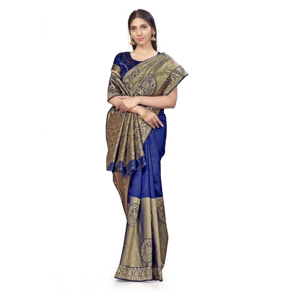 Generic Women's Banarasi Silk Saree (Navy Blue,5-6 Mtrs) - MYLUXURY LANE ENTERPRISE