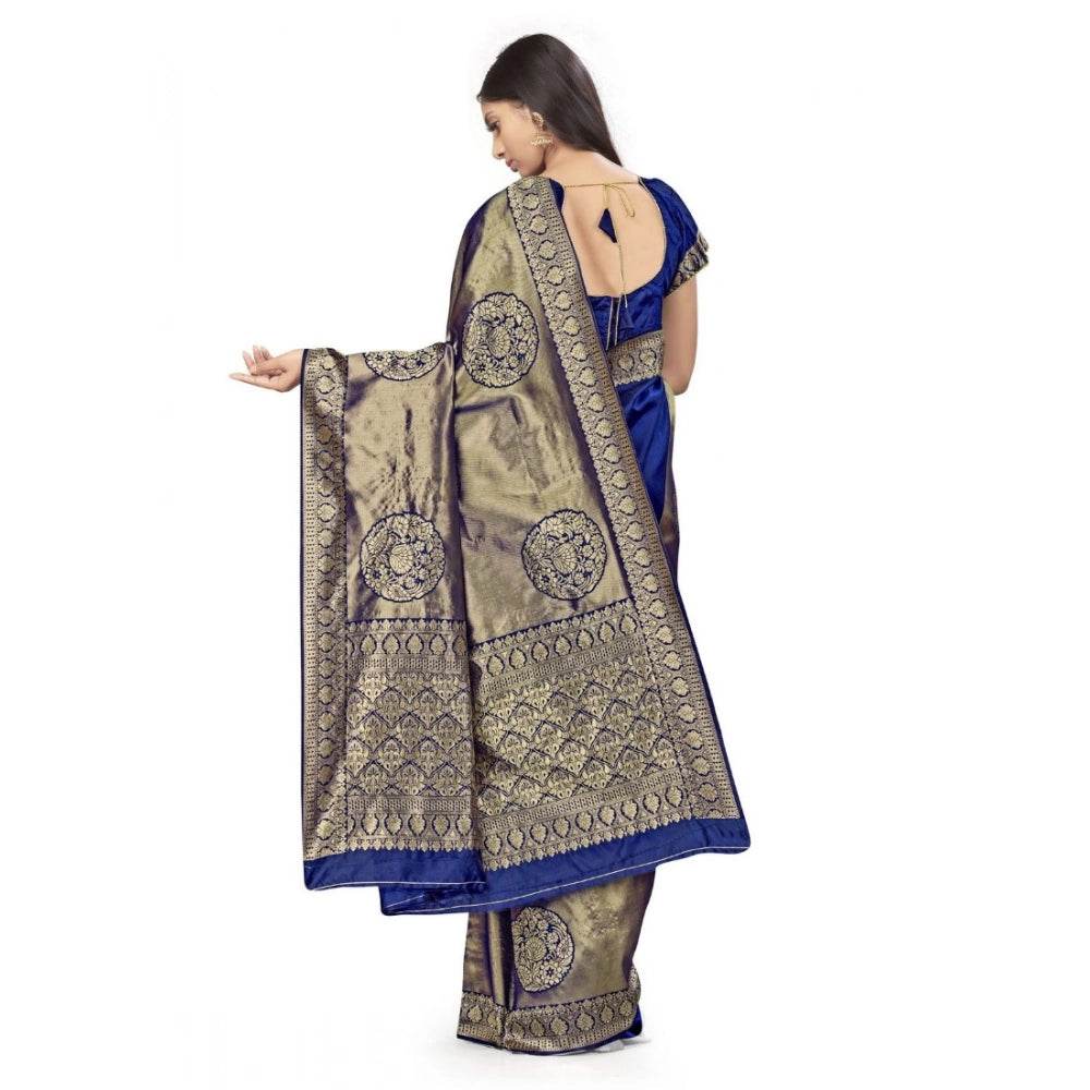 Generic Women's Banarasi Silk Saree (Navy Blue,5-6 Mtrs) - MYLUXURY LANE ENTERPRISE