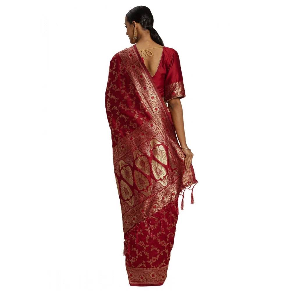 Generic Women's Banarasi Silk Saree (Red,5-6 Mtrs) - MYLUXURY LANE ENTERPRISE
