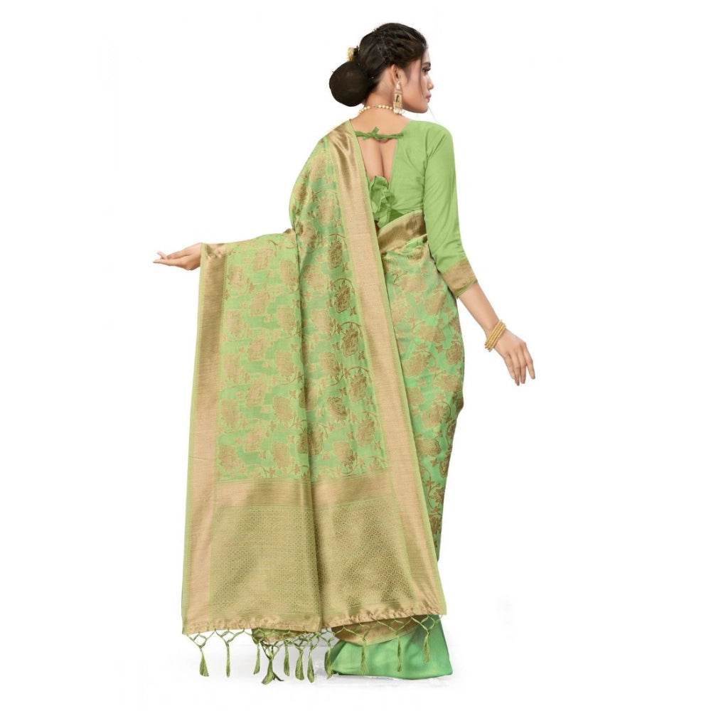 Generic Women's Banarasi (Spun Cotton) Saree (Pista Green,5-6 Mtrs) - MYLUXURY LANE ENTERPRISE
