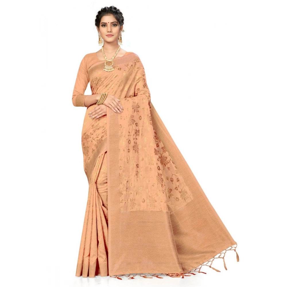 Generic Women's Banarasi (Spun Cotton) Saree (Beige,5-6 Mtrs) - MYLUXURY LANE ENTERPRISE
